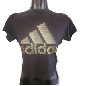 Adidas Black and Gold Logo Crop Top S